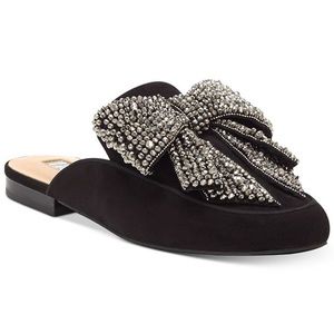 INC Grannie 11 Black Padded Mule with Rhinestone Bow and Block Heel. Size 8.5